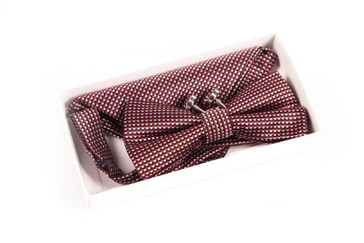 Bow tie, handkerchief and cufflinks. Wedding accessories groom