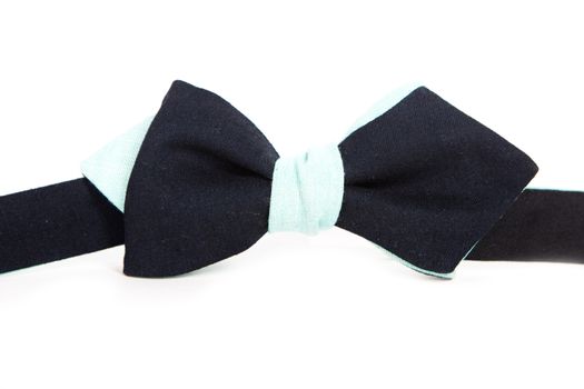 Blue with black men's bow tie isolated on white background