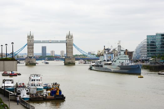 LONDON, UK - JUNE 23: Tower Bridge over river Thames seen from London Bridge. June 23, 2015 in London.