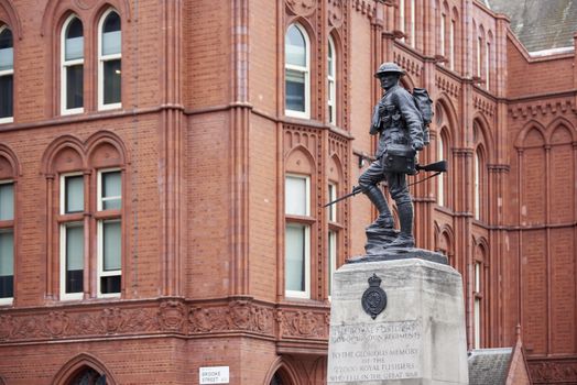 LONDON, UK - JUNE 23: Royal Fusiliers war memorial, by Albert Toft, in Chancery Lane. June 23, 2015 in London.