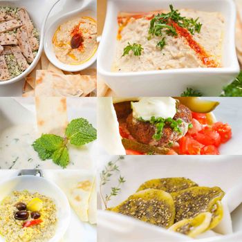 Arab middle eastern food collage collection on white frame