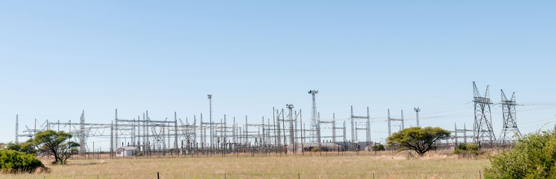 KIMBERLEY, SOUTH AFRICA - APRIL 5, 2015: Panorama of electricity infrastructure near Kimberley