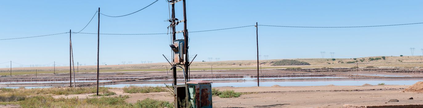 DEALESVILLE, SOUTH AFRICA - APRIL 6, 2015: Salt evaporation dams at Dealesville in the Free State Province of South Africa