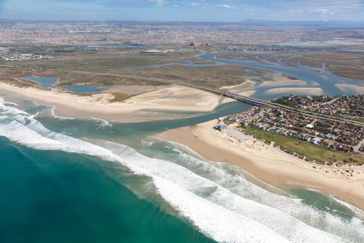 Aerial view Swartkops River Mouth and Estuary in Port Elizabeth, South Africa