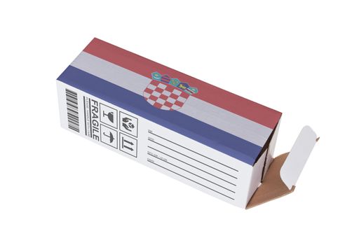 Concept of export, opened paper box - Product of Croatia