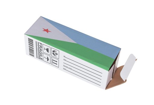 Concept of export, opened paper box - Product of Djibouti