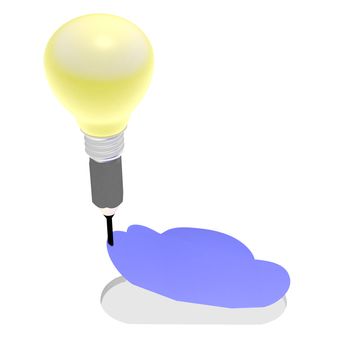 This illustration represents the conception of an internet cloud services. The cloud is cut from the paper. The bulb is like a hot air balloon pulling the cloud to the sky.