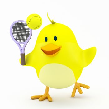  Little tennis player chick on white - 3D render