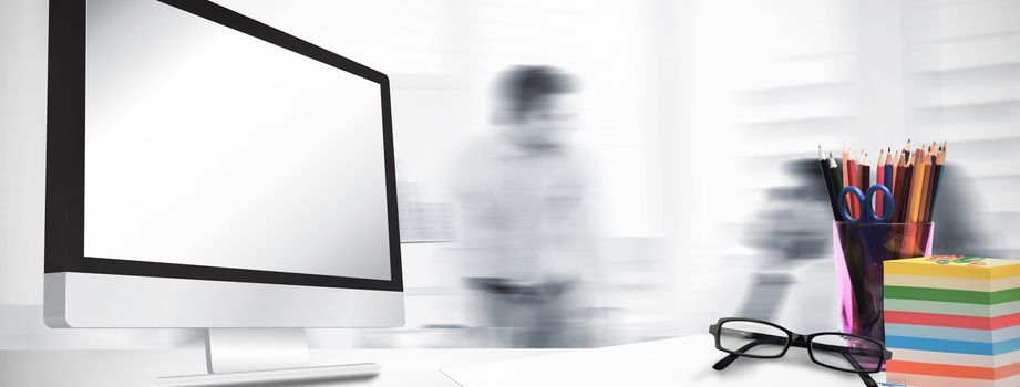 Computer screen against business people in office at presentation