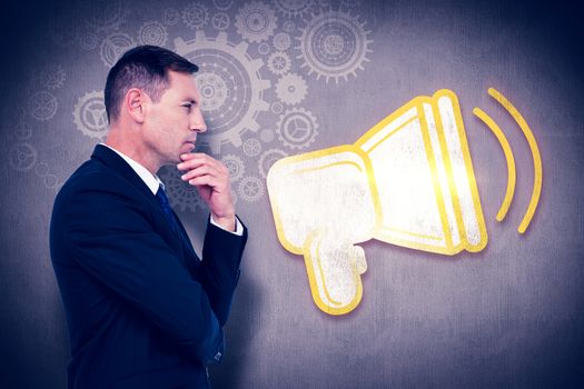 Businessman thinking against white and grey background