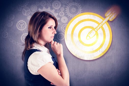 Thinking businesswoman against white and grey background