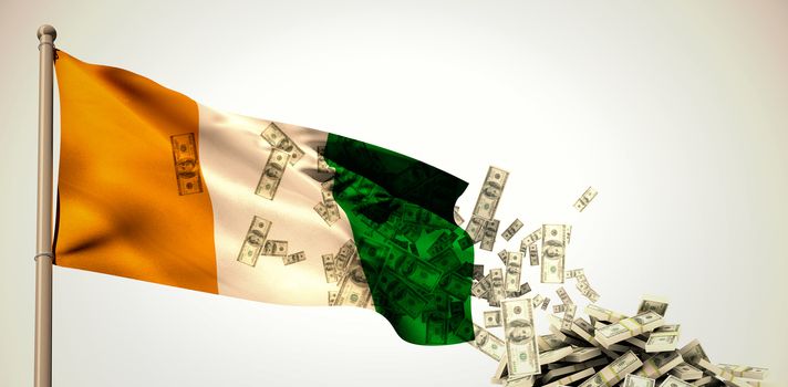 Falling dollars against white background with vignette