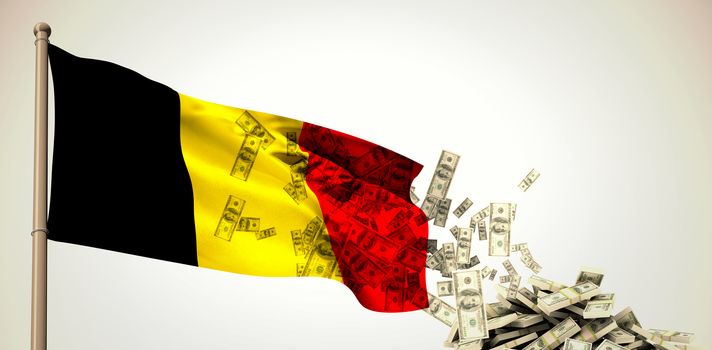 Falling dollars against white background with vignette