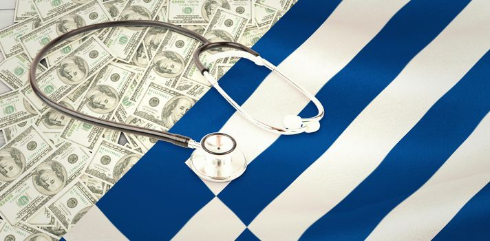 stethoscope against digitally generated greek national flag
