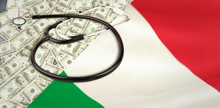 stethoscope against digitally generated italian national flag
