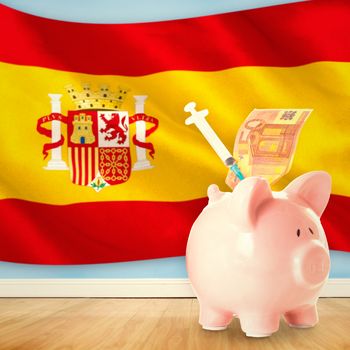 Health insurance concept against digitally generated spanish national flag