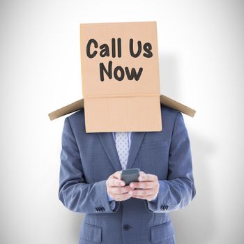 Anonymous businessman using phone against white background with vignette