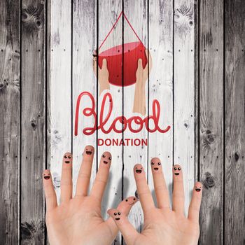 Blood donation against wooden planks background