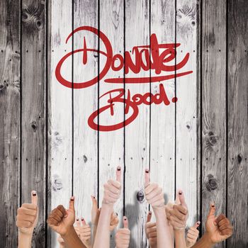 Blood donation against wooden planks background