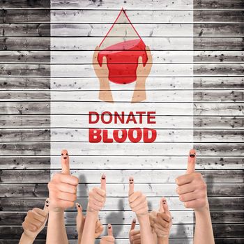 Blood donation against wooden planks background