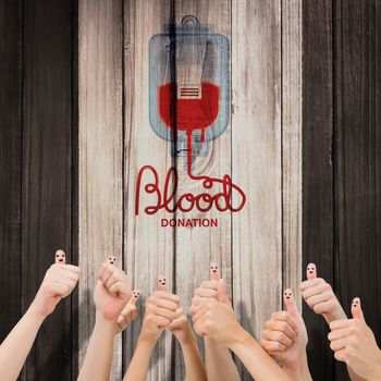 Blood donation against wooden planks