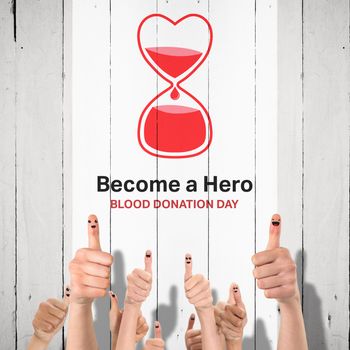 Blood donation against white wood