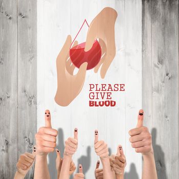 Blood donation against wooden planks