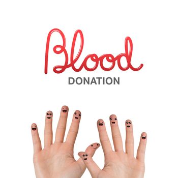 Blood donation against hands waving