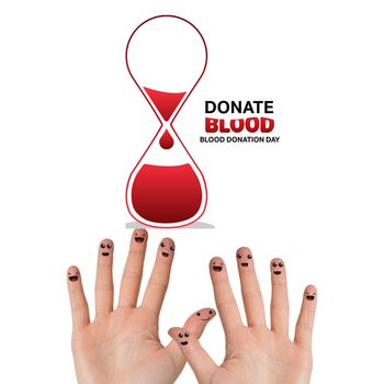 Blood donation against hands waving