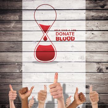 Blood donation against wooden planks background