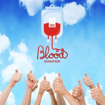 Blood donation against bright blue sky