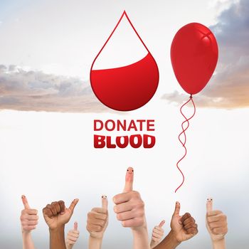 Blood donation against balloon in the sky