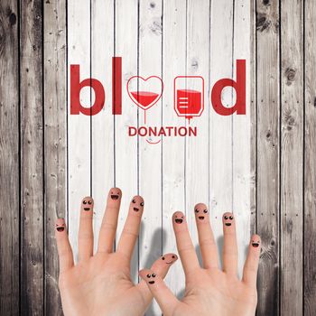 Blood donation against wooden planks