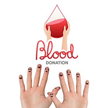 Blood donation against hands waving