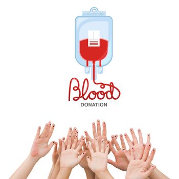 Blood donation against hands waving