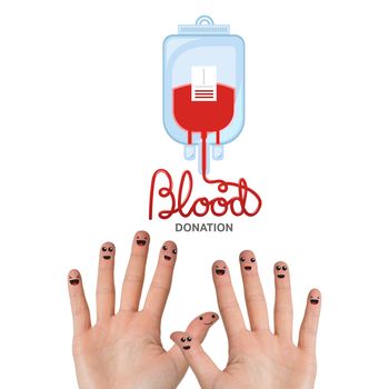 Blood donation against hands waving