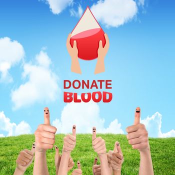 Blood donation against sky and field