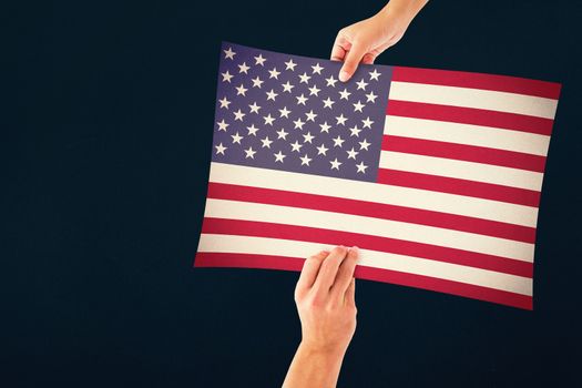 Hands showing against blue background