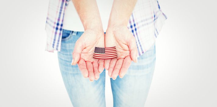 Hipster showing her hands  against usa national flag