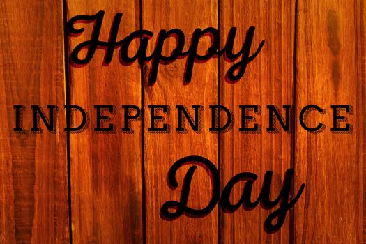 Independence day graphic against overhead of wooden planks