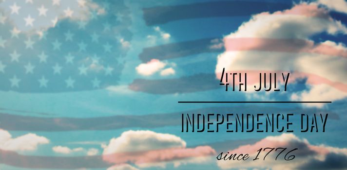 Independence day graphic against sky and clouds