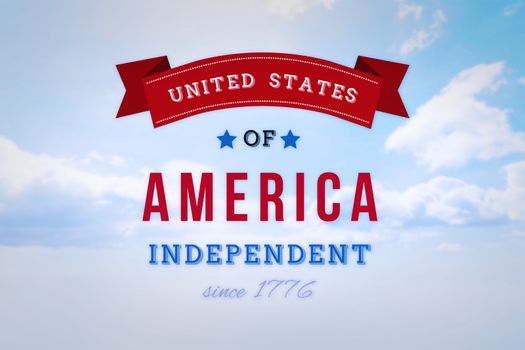 Independence day graphic against blue sky