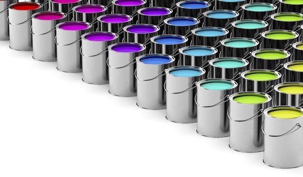 Paint cans with different colors