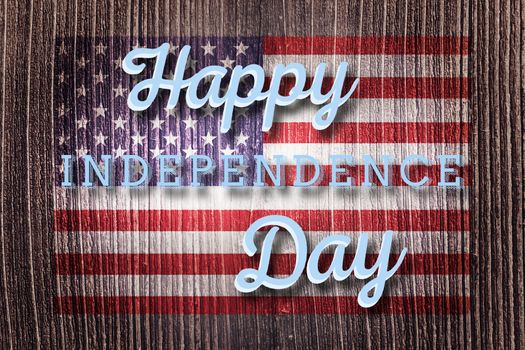 Independence day graphic against wooden planks