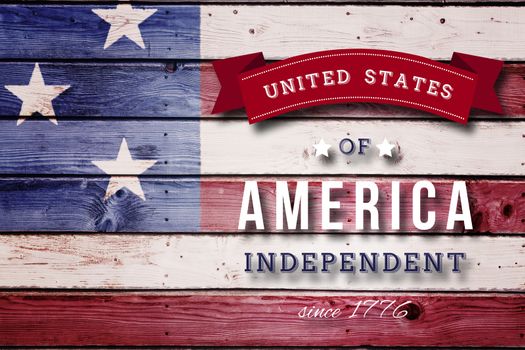 Independence day graphic against digitally generated grey wooden planks