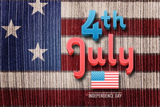 Independence day graphic against wooden planks