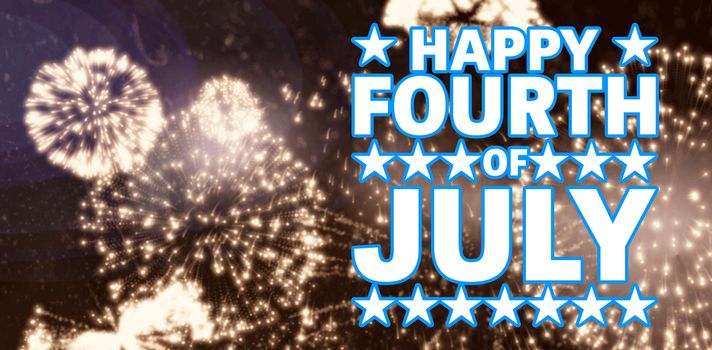 Happy fourth of july against white fireworks exploding on black background