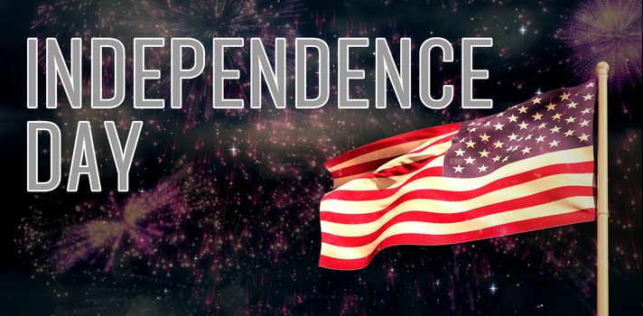 Independence day graphic against colourful fireworks exploding on black background