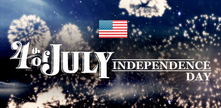 Independence day graphic against white fireworks exploding on black background