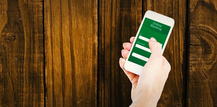 Online banking against hand using smartphone